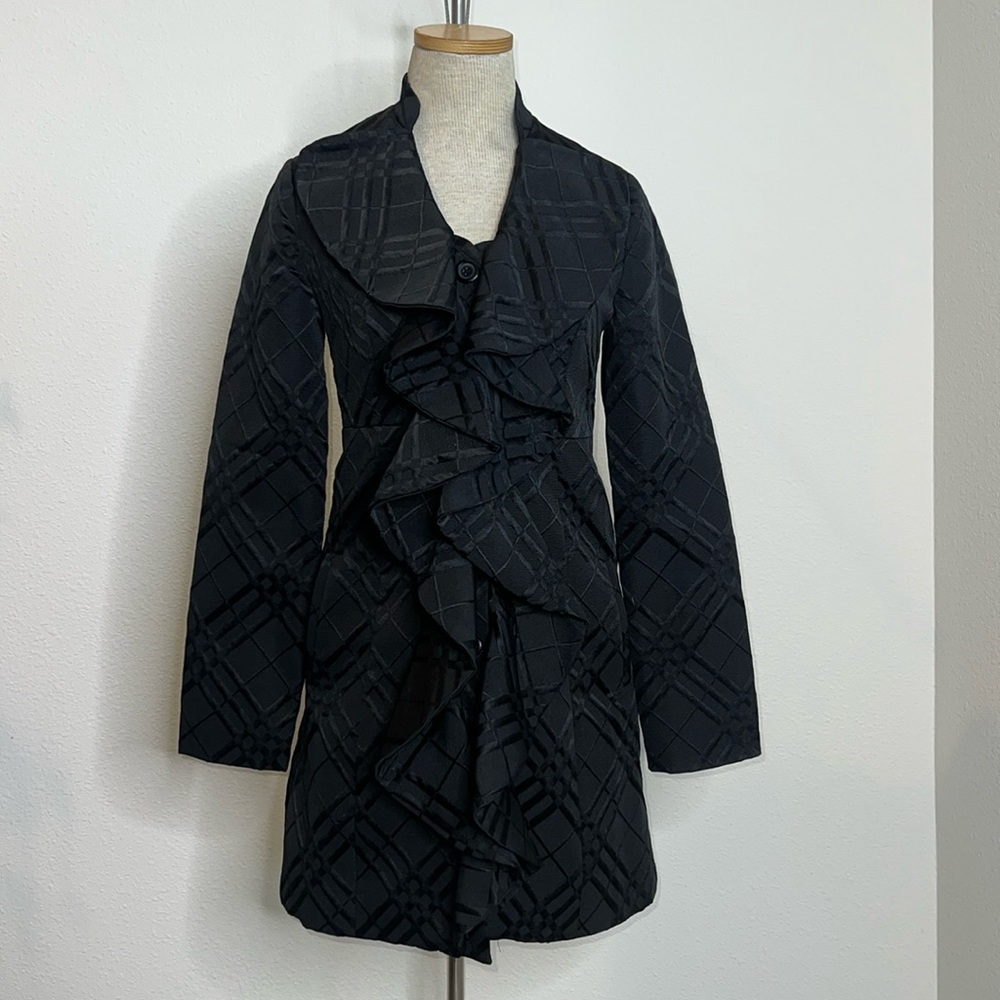 Anthropologie Tabitha Ruffled Front Textured Trench Coat